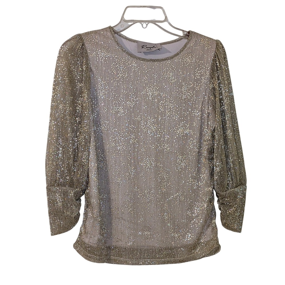 Women Small Sparkle‎ Metallic Blouse Top Gold Silver Long Sleeve Part Date NWT